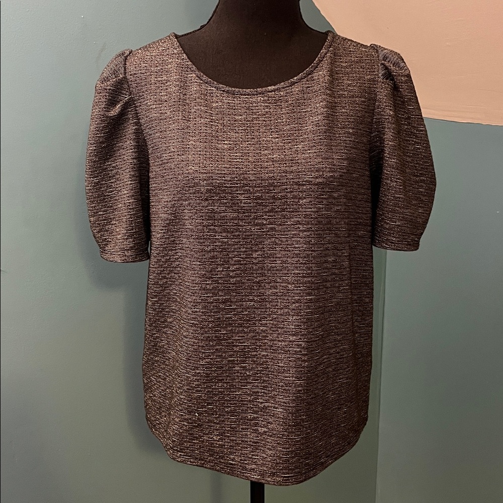 Green Envelope Gray Puffed Sleeve Blouse Size Large